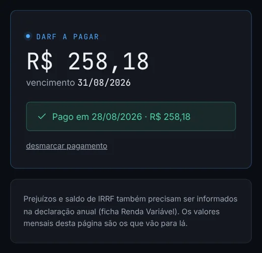 DARF registrado como pago.